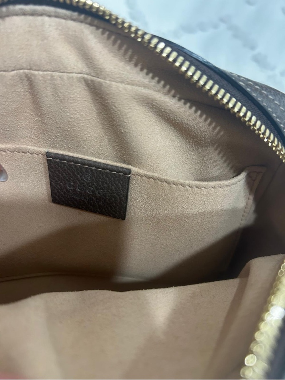 Gucci Monogram Canvas belt bag with Brown Leather Trim and Gold Hardware - Picture 4 of 7